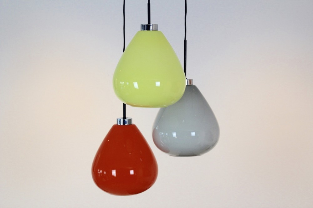 Three Colored Murano Glass Pendant Lamp From Venini Italy 70s Prev