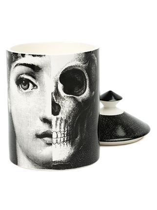 Black ceramic and wax face and skull print candle