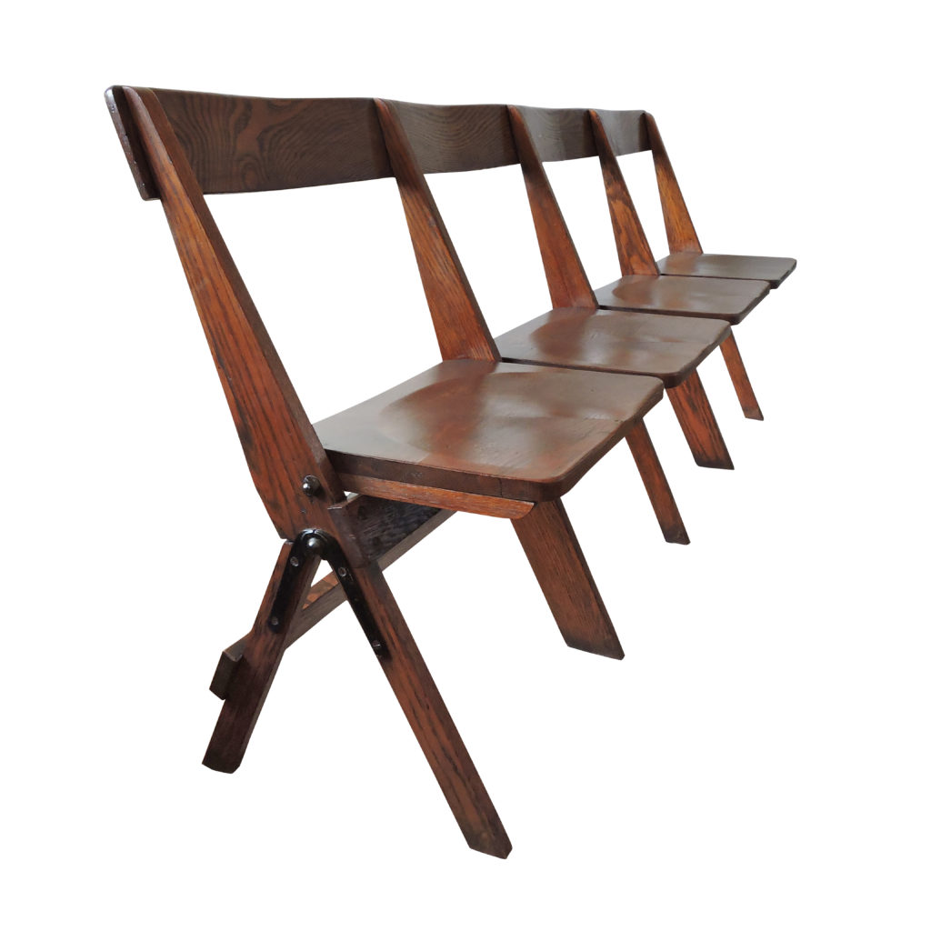 Vintage Conjoined Folding Chapel Chairs, 1920s