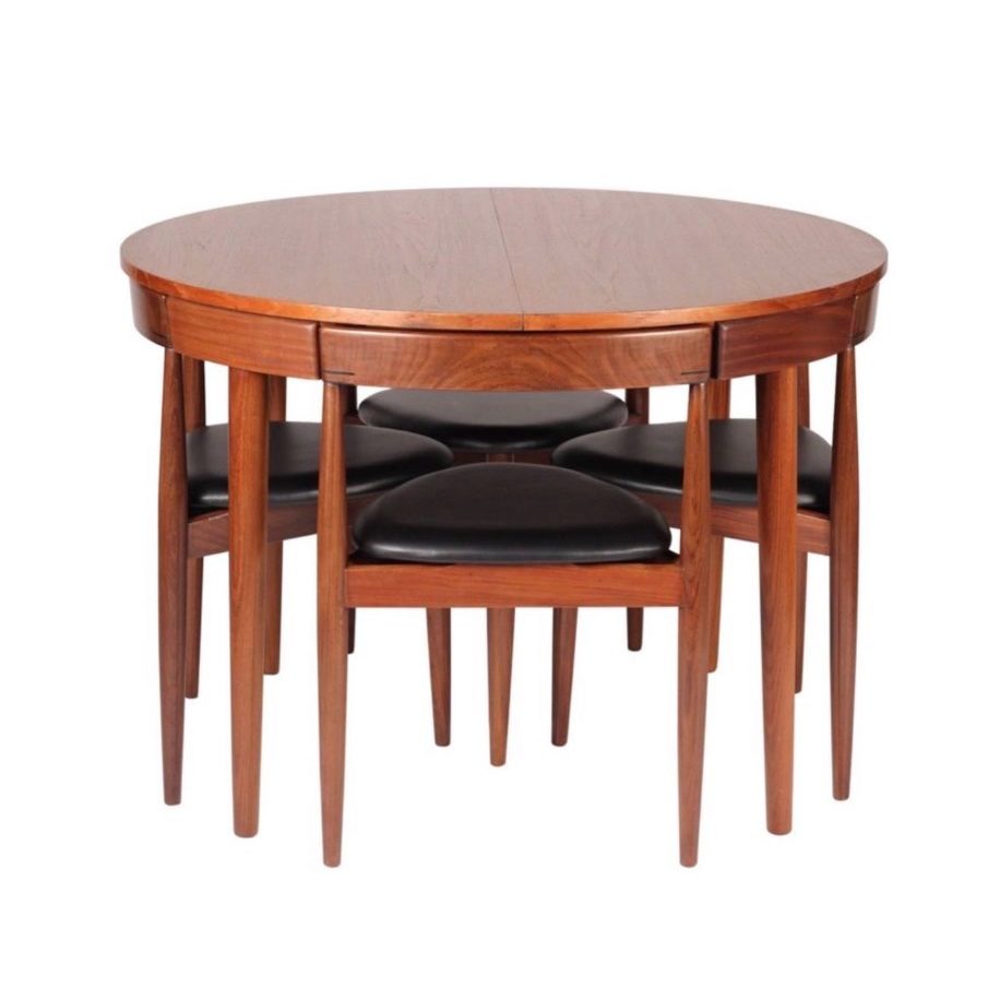 Danish Mid Century Modern Teak, Modern Round Extending Dining Table And Chairs