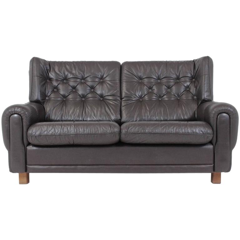 Mid Century Design Black Leather Sofa 1970s Czechoslovakia