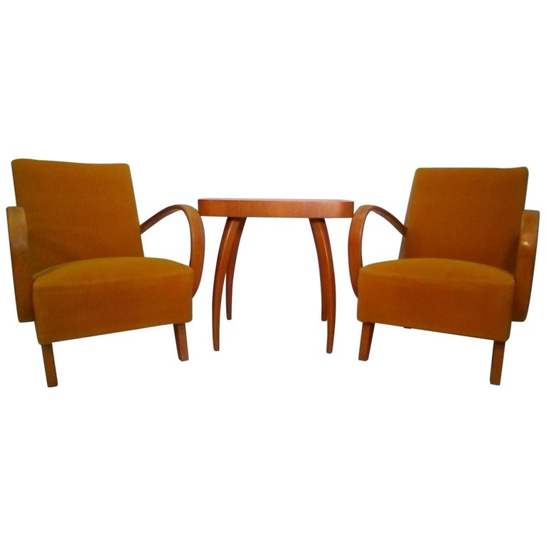 Set of Two Armchair with Coffee Table by Jindřich Halabala, 1960s