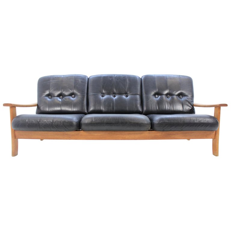 Midcentury Scandinavian Leather Sofa, 1960s
