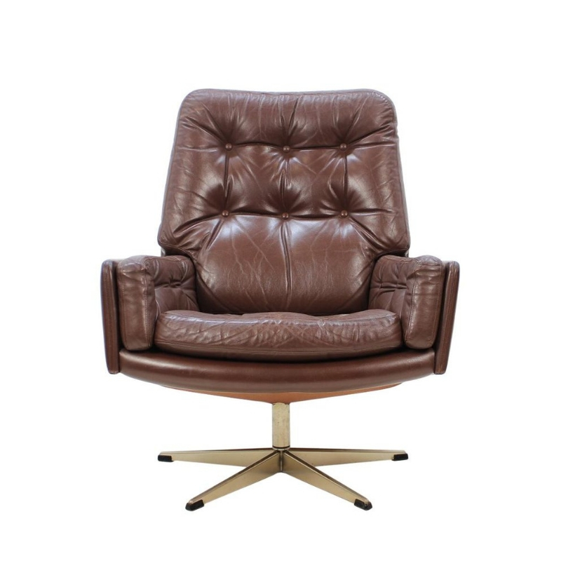 1970s Danish Leather Swivel Chair