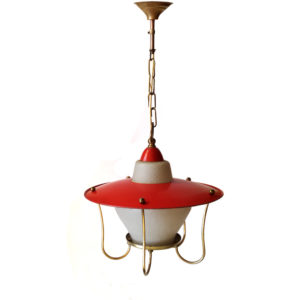 French Metal & Glass Pendant Lamp, 1950s