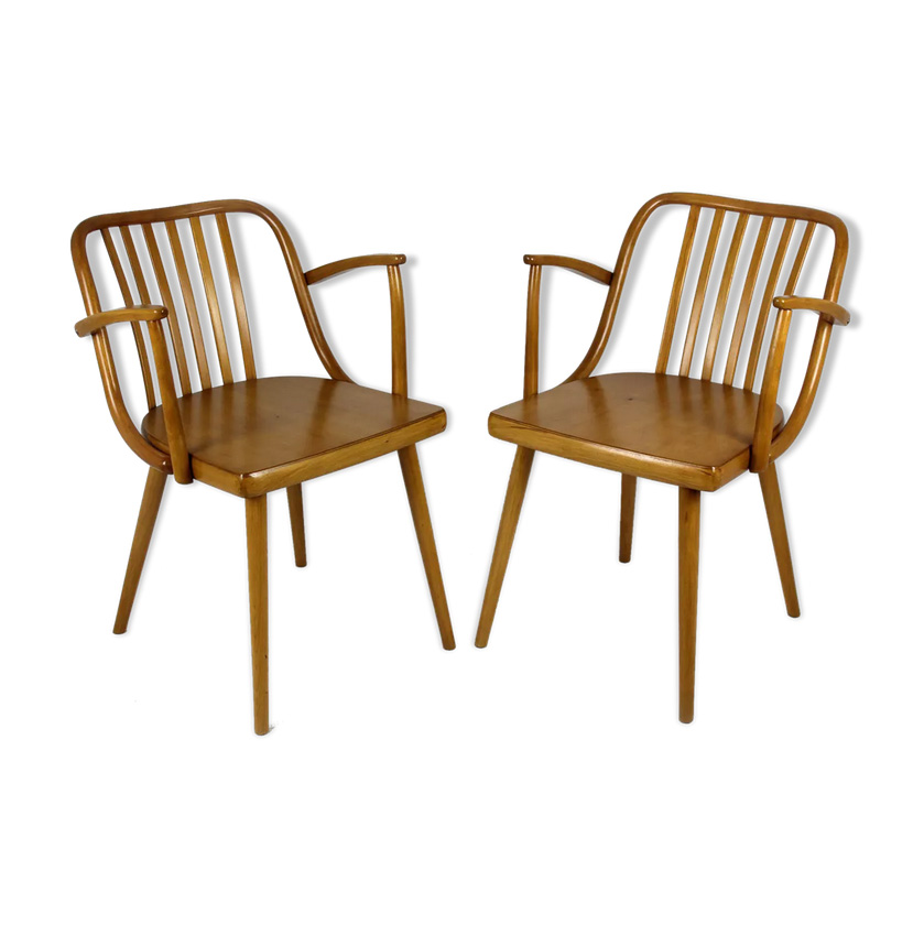 Czech Wooden Armchairs by Antonin Suman for TON, 1960s, Set of 2