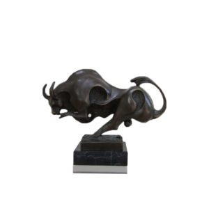 Abstract bronze statue of a bull, mounted on a solid black marble base - Signed by Max Milo