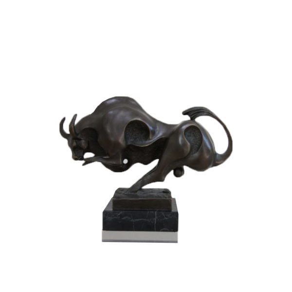 Abstract bronze statue of a bull, mounted on a solid black marble base - Signed by Max Milo