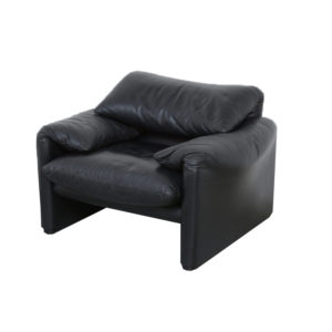 Black Leather Maralunga Easy Chair