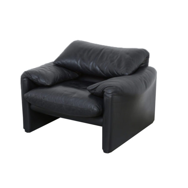 Black Leather Maralunga Easy Chair