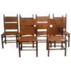 Set of Six Walnut and Cognac Leather Chairs