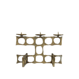 Brutalist bronze candelabra, golden color, geometric patterns - Produced in France - 1960's