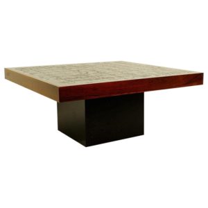 Square coffee table with carved top, circa 1970.