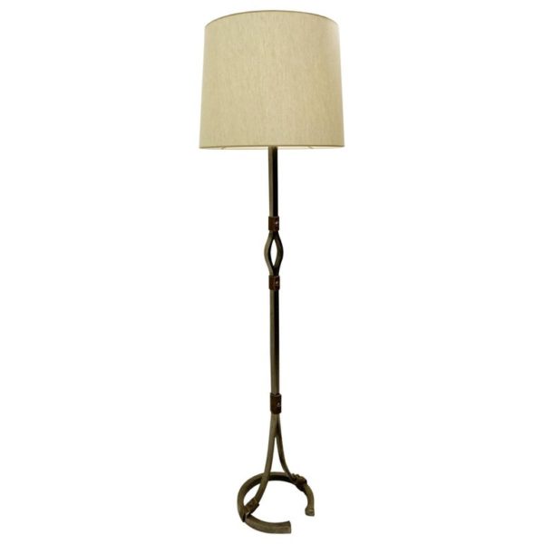 Iron And Leather Floor Lamp, circa 1950