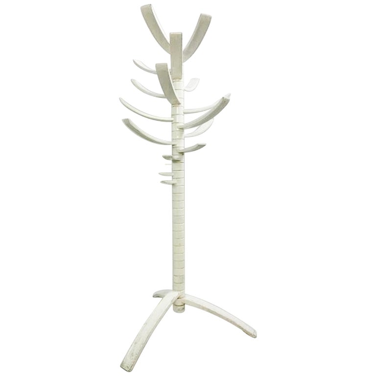 Sculptural white lacquered wood coat rack, circa 1968