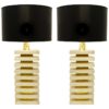 Pair of Italian travertine and brass table lamps