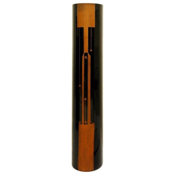 Cylindrical vase in black engraved glass, circa 1950