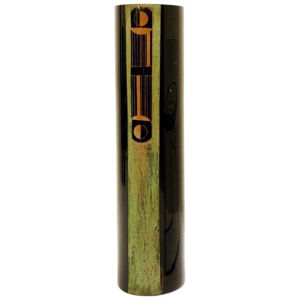 Cylindrical vase in black engraved glass, circa 1950