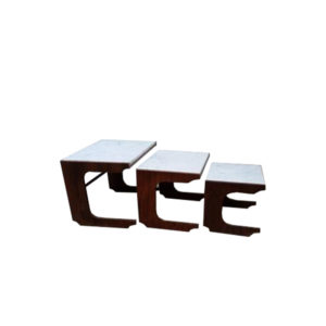 Set of 3 vintage nesting tables in Rosewood and Carrara marble - Circa 1950-1960