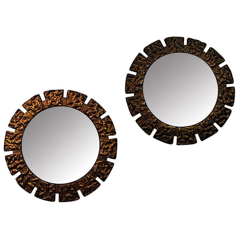 Pair of vintage Art Deco Wall mirrors with lightning 1930`s, Scandinavia