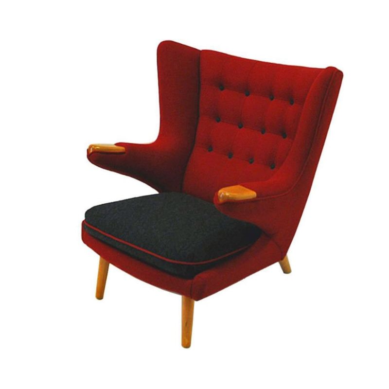 Red midcentury Wingback armchair from 1950`s, Scandinavia