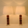 Vintage Swedish Wood & Glass Table Lamps, Set of 2