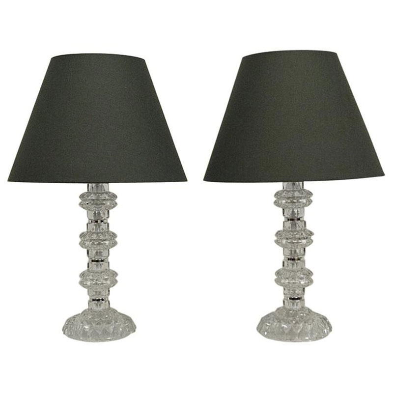 Pair of vintage Glass Table Lamps from Kosta, Sweden 1960s