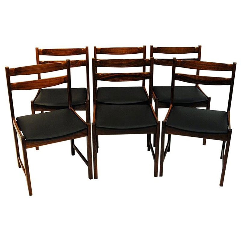 Midcentury Rosewood Diningchairs with Leatherette seats `Bruksbo`, Norway 1960s
