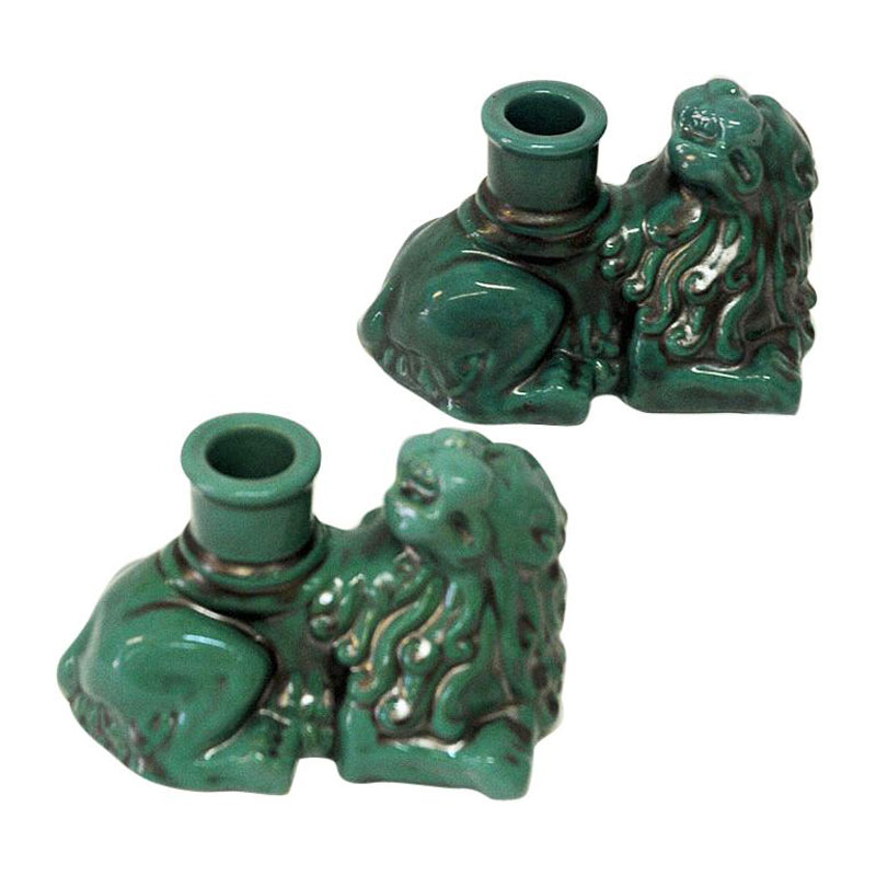 Green Vintage ceramic candlelight lions St. Eriks, Uppsala 1920s – Sweden