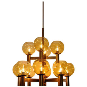 Big Vintage Ceiling Lamp of brass and glass 1960`s - Scandinavia