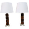 Vintage Swedish Wood & Glass Table Lamps, Set of 2
