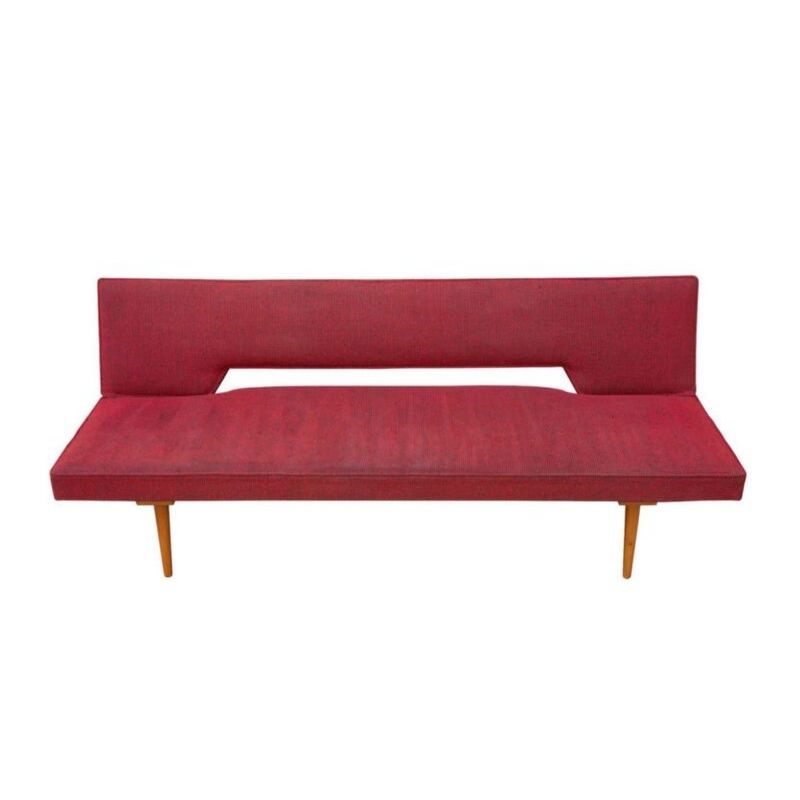 Mid Century Sofa Bed by Miroslav Navratil with original Redcurrant fabric