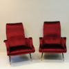 Pair of Italian Sculptural Red Velvet Chairs, 1960s
