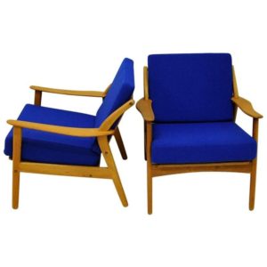 Pair of Danish Armchairs in blue fabric, Niels Koefoed - Denmark 1950s