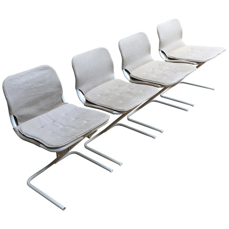 4 Midcentury Swedish White Metal Stackable Chairs from DUX, 1968