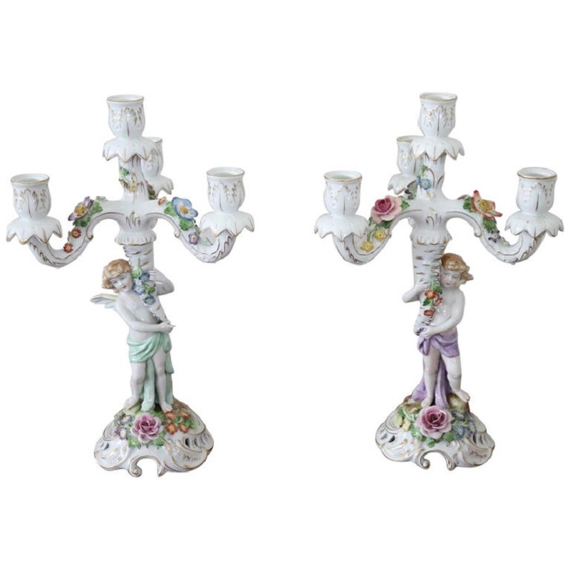 Vintage Porcelain Candlesticks from Capodimonte, 1950s, Set of 2