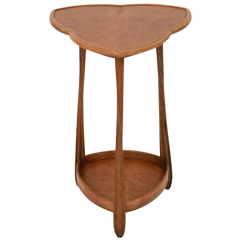 French Art Nouveau Triangular Side Table by Louis Majorelle in Walnut and Oak