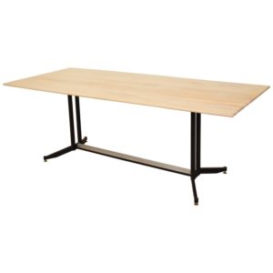 Midcentury Italian Metal and Elm Dining Table, 1950s