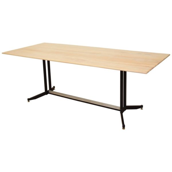 Midcentury Italian Metal and Elm Dining Table, 1950s