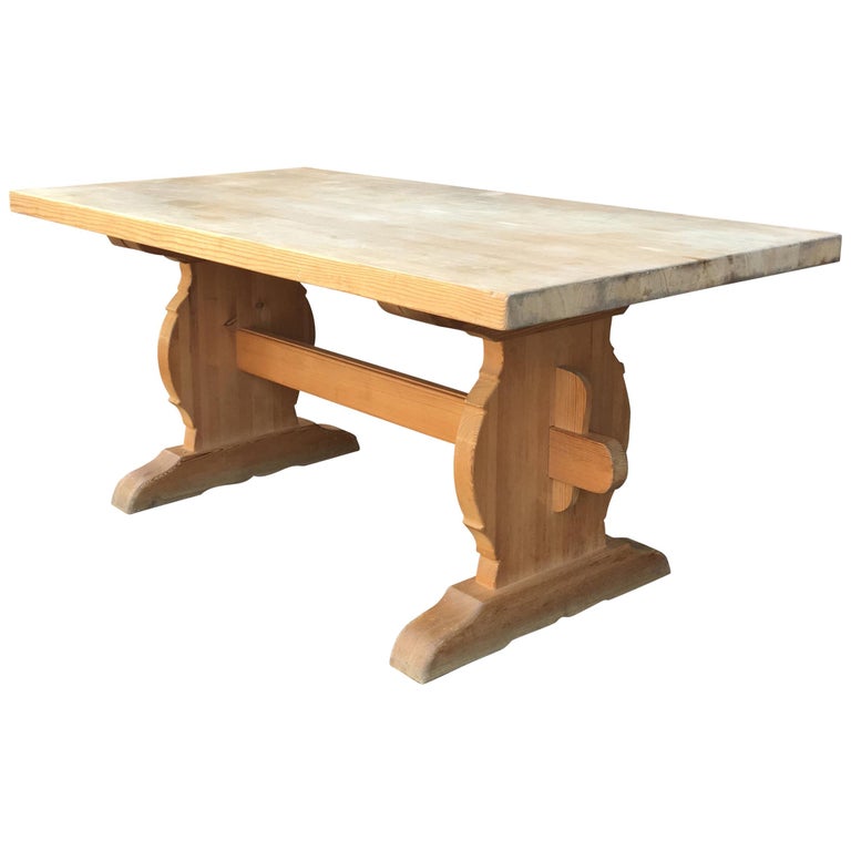 Midcentury Swedish Trestle Pine Dining Table