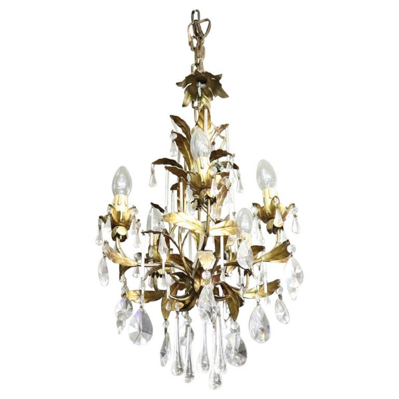 Art Nouveau Gilded Bronze and Crystals Chandelier