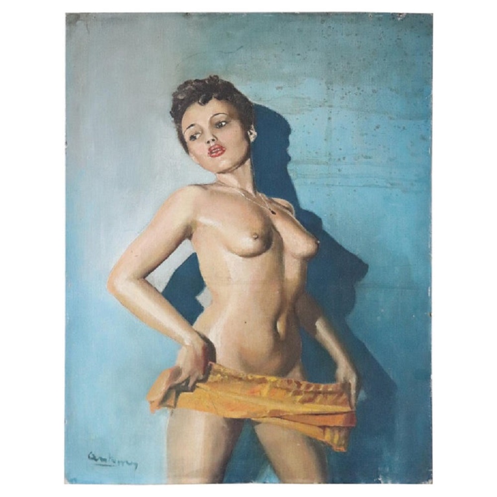 Painting Portrait of a Pin Up Girl, Signed, 1960s