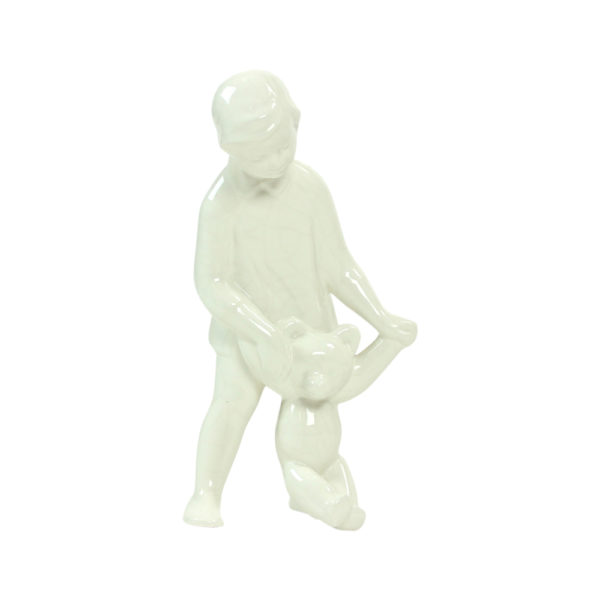 White Porcelain Sculpture Of A Girl With A Teddybear, Czechoslovakia