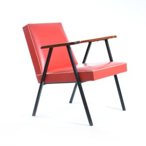 Red Leatherette Armchair, Czechoslovakia 1950s