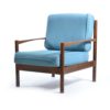 Midcentury Armchair In Teal Fabric And Dark Oak, Czechoslovakia 1960s