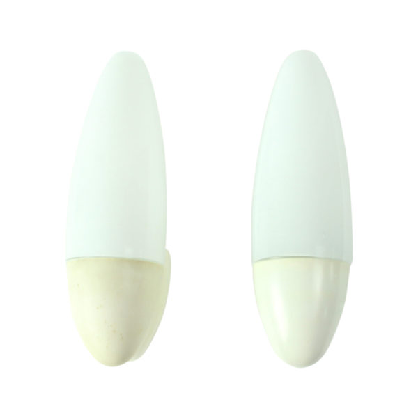 Two Rare All White Wall Lamps In White Opaline Glass, Czechoslovakia, Circa 1960