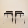 Set of Four Black Italian Midcentury Metal and Leather Stools, circa 1950