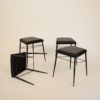 Set of Four Black Italian Midcentury Metal and Leather Stools, circa 1950