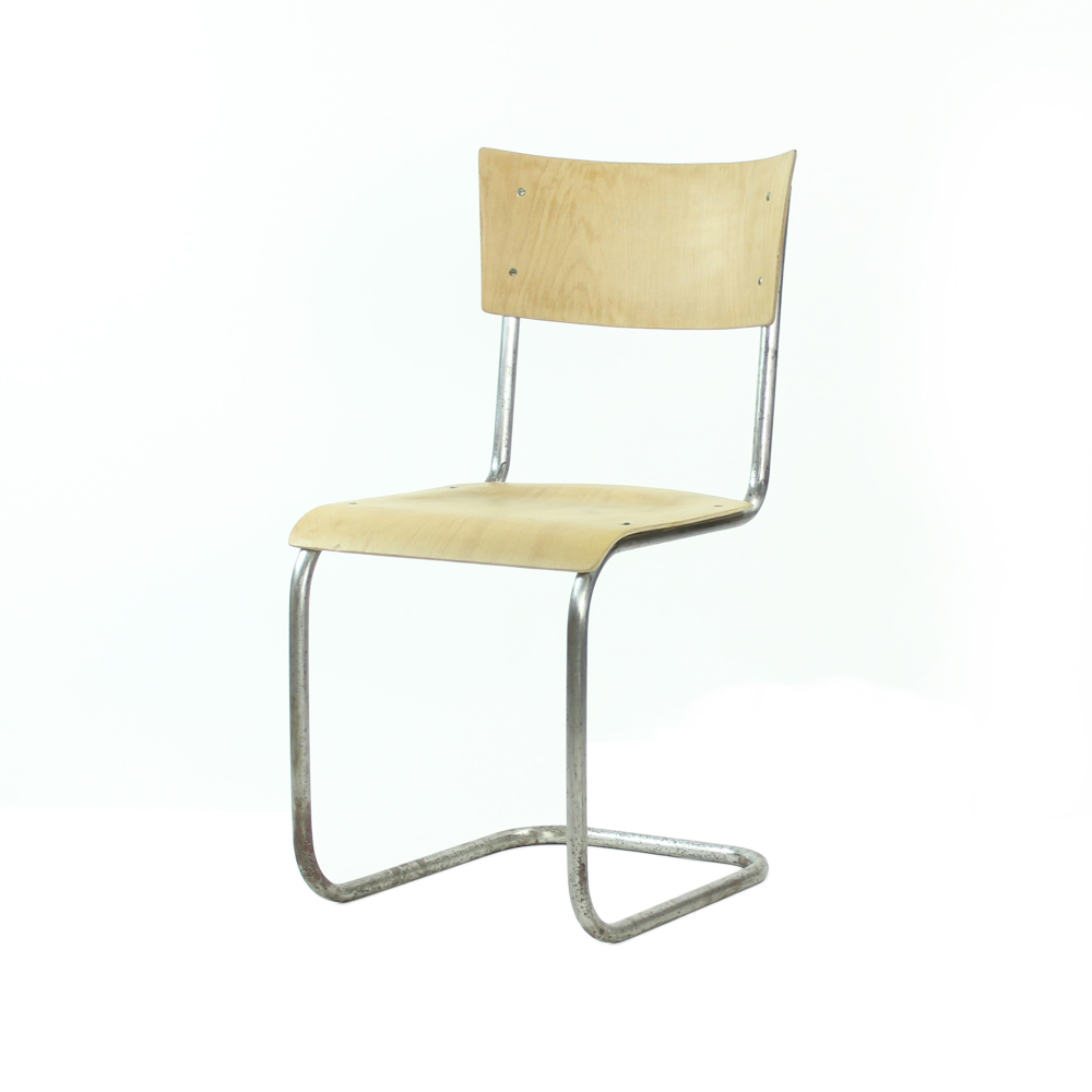 Tubular Chair With Molded Plywood, Mart Stam Design For Thonet, Czechoslovakia Circa 1950s
