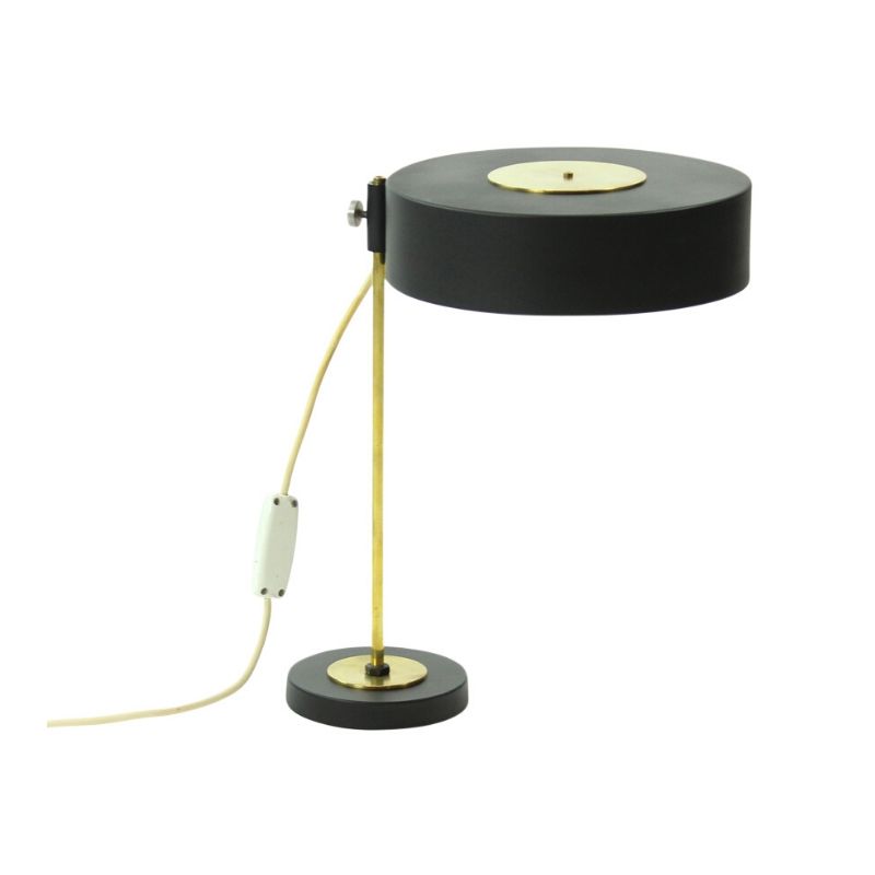 Table Lamp In Brass And Black Metal, Czechoslovakia 1950s